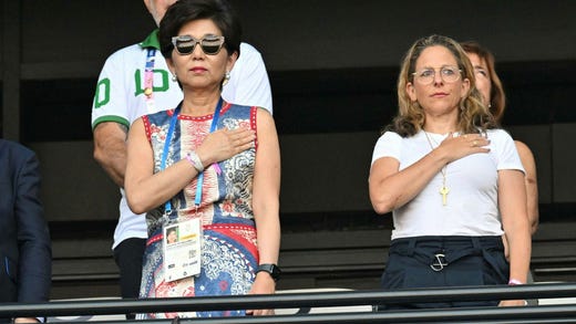 Michele Kang in the stands during the Olympic semi-final between the USA and Germany. In a short time, she has become one of the great powers of women's football.