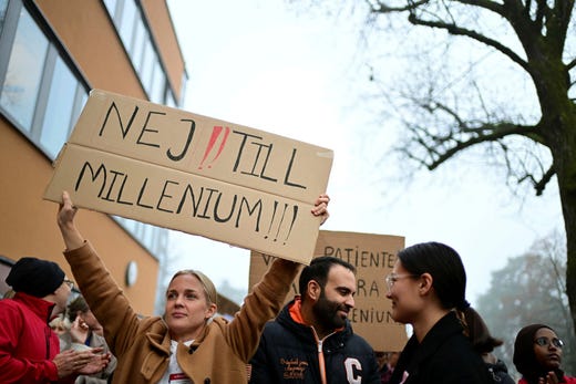 Protester utanför sjukhuset i Borås förra veckan.