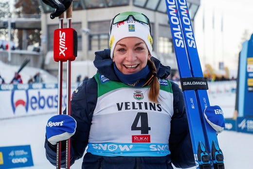 Moa Ilar efter segern i förra säsongens världscuptävling i Ruka.