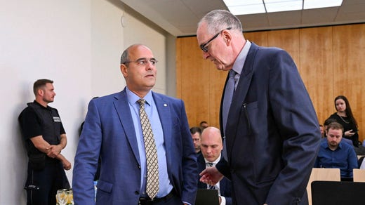 AfD members Peter Boehringer (left) and Roman Ruch were present in Münster when the ruling was announced on Monday.