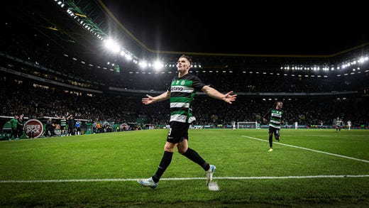 Viktor Gyökeres‌ celebrates one of many goals for Sporting ‍CP.