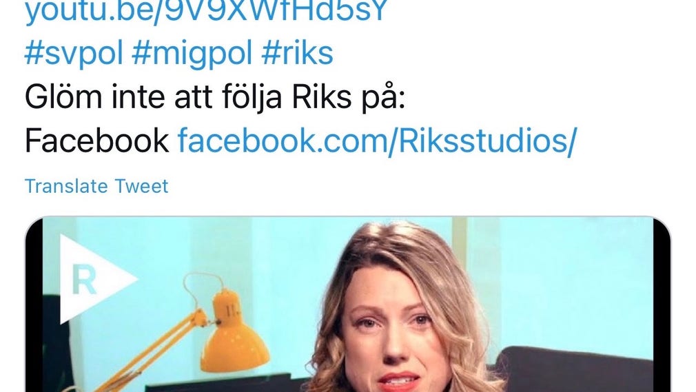 Skärmdump från SD:s mediekanal Riks Twitterkonto i tisdags.