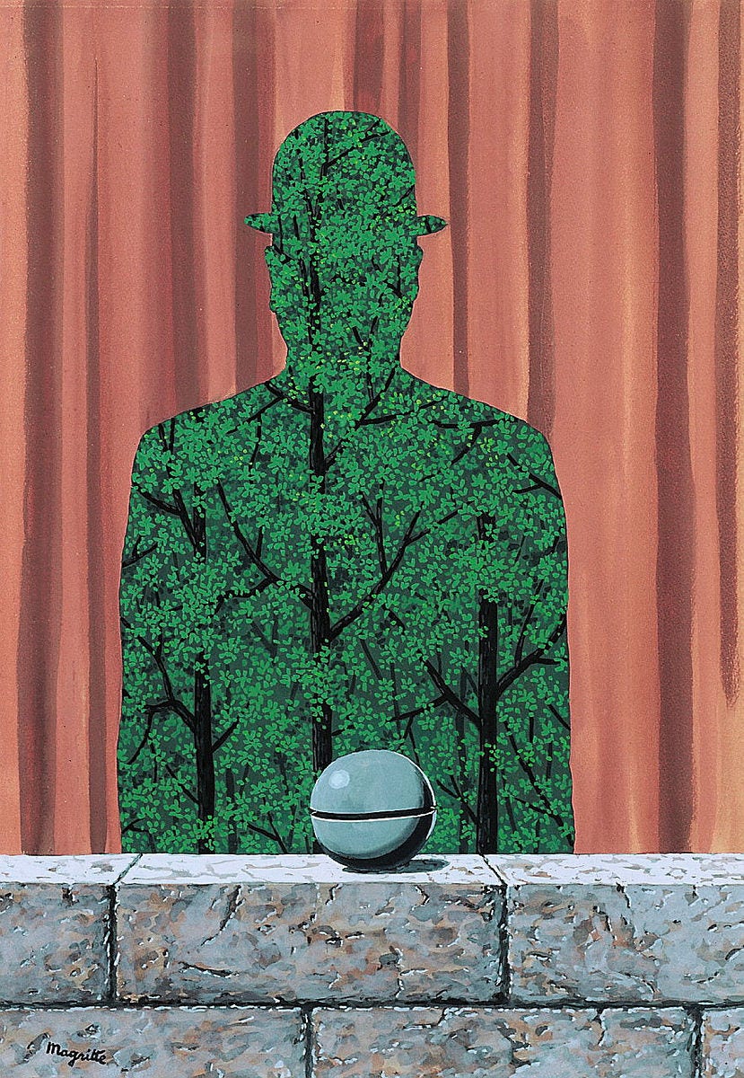 René Magritte, ”L'homme et la forêt”, gouache 1965.