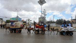 Människor flyr från den östra sidan av staden Rafah efter att Israels armé beordrat dem att evakuera området.