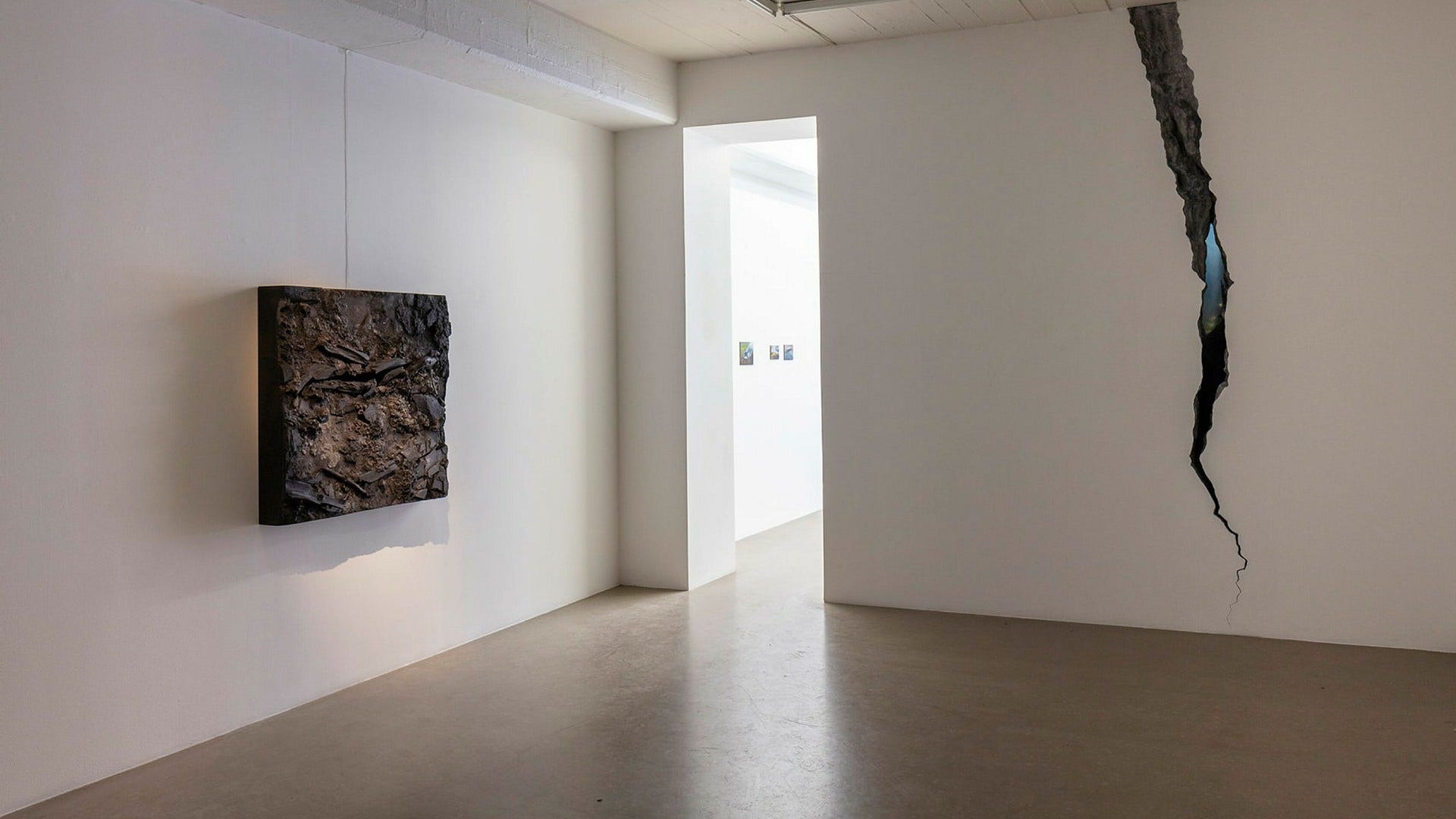 Vy från Oscar Furbackens utställning ”Eftereld” på SPGallery, med ”Reva” till höger¡.