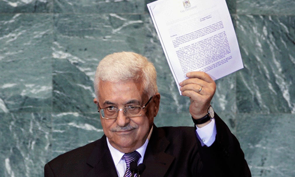 Mahmoud Abbas i FN med den palestinska ansökan.