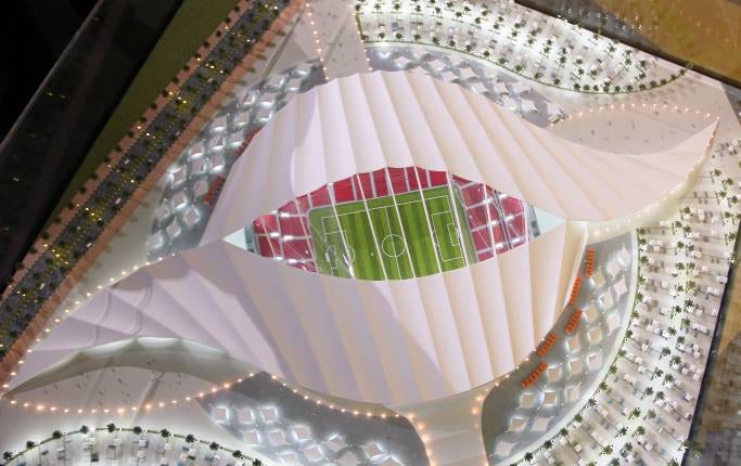En modell av Al-khor Stadium, en av de planerade VM-arenorna.