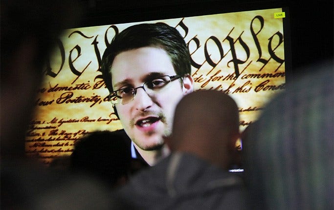Edward Snowden talade på måndagen via videolänk från Ryssland till en musikfestival i Austin, USA.