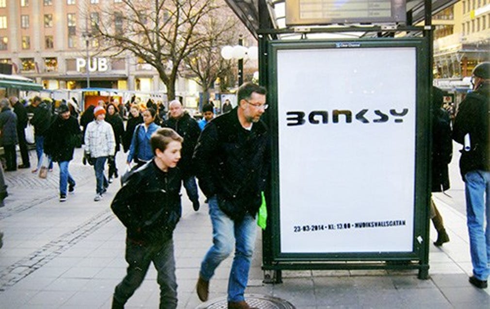 Enligt ett anonymt brev, i vilket denna bild bifogades, ska Banksy ställa ut i Stockholm på söndag.