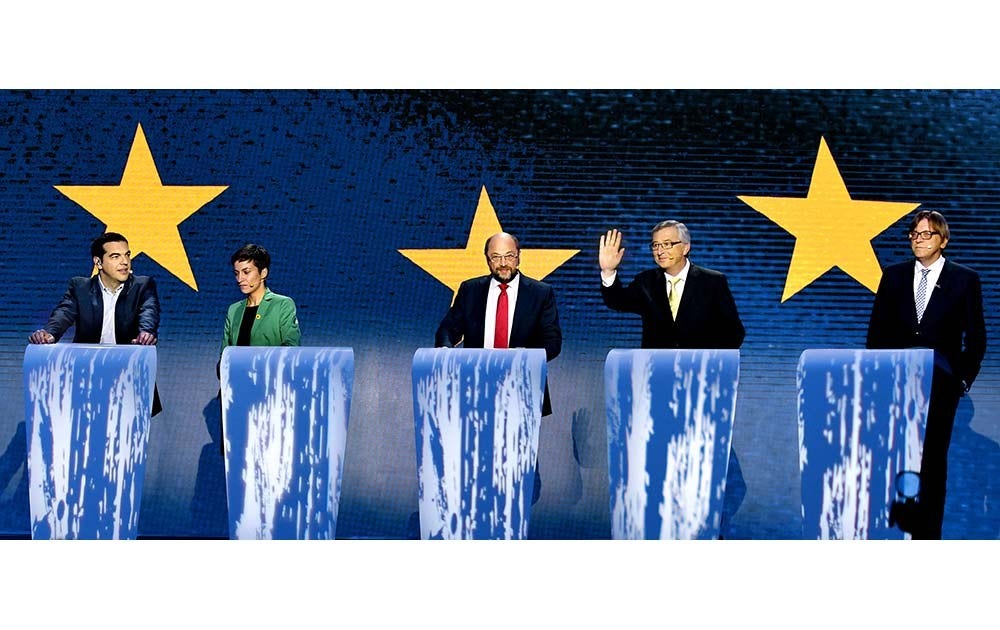 Alexis Tsipras, Ska Keller, Martin Schulz, Jean-Claude Juncker och Guy Verhofstadt.