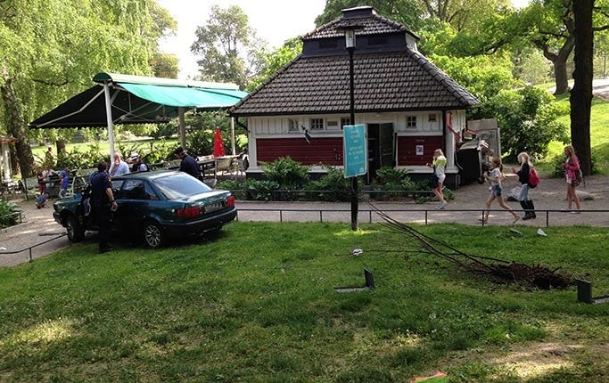 En bilist körde rakt in bland lekande barn i Vasaparken i Stockholm på måndagen.