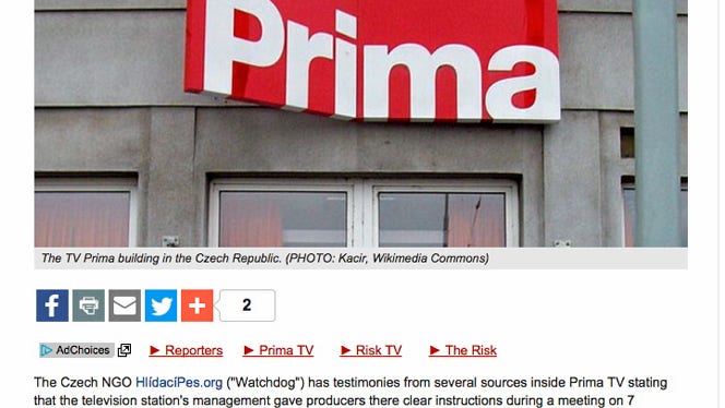 Oberoende tjeckiska nyhetssajten Hlidaci Pes (Watchdogs) som undersökt situationen på tv-stationen Prima i ett par månader.