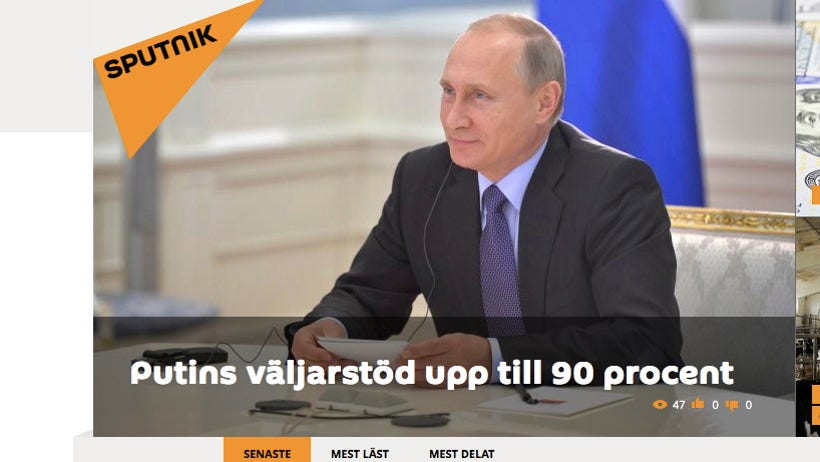 Satsningen år 2015 på den svenskspråkiga versionen av statliga ”Sputnik News” med nyheter och information med ett uttalat pro-ryskt perspektiv misslyckades och den lades ned förra året, skriver artikelförfattarna.