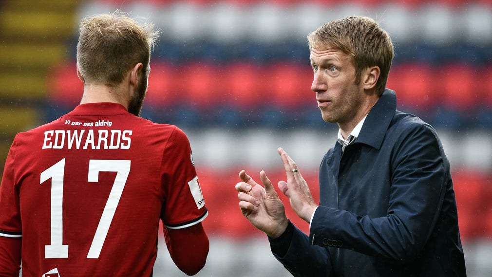 Graham Potter instruerar Östersunds tränare Curtis Edwards.
