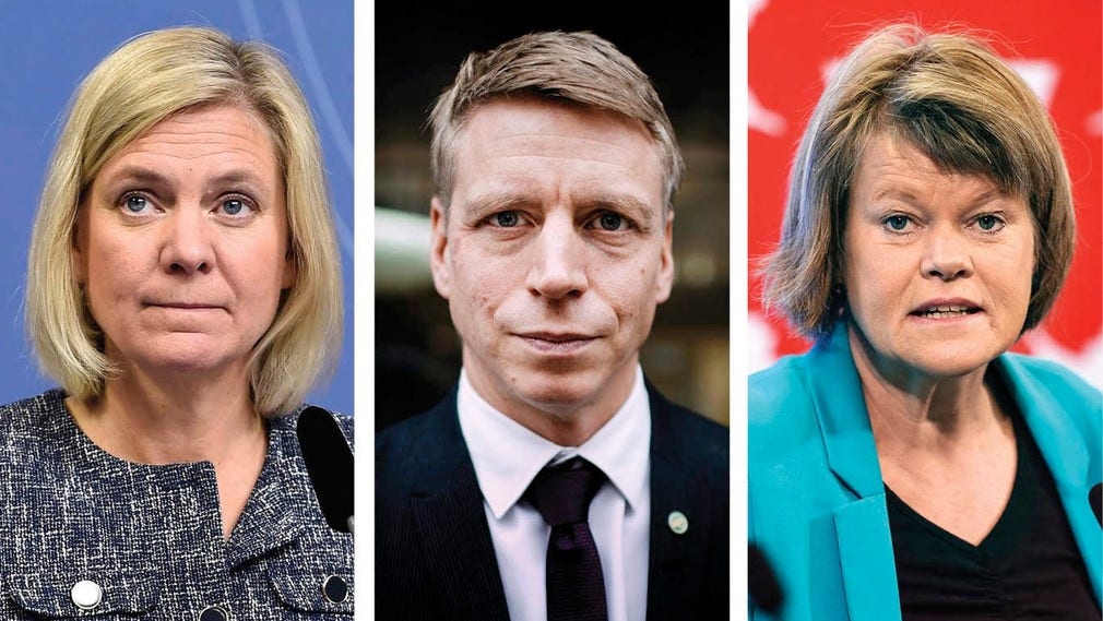 Magdalena Andersson (S), finansminister, Per Bolund (MP), biträdande finansminister och Ulla Andersson (V), ekonomisk-politisk talesperson.