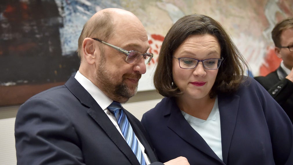 SPD-politikerna Martin Schulz och Andrea Nahles.