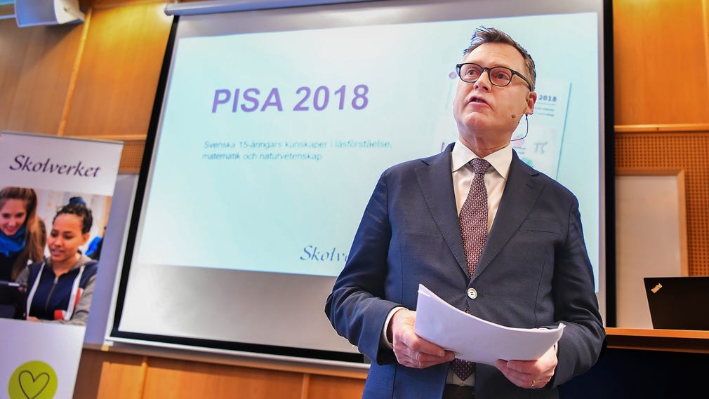 Peter Fredriksson, generaldirektör vid Skolverket, på gott humör under Pisa-presentationen.