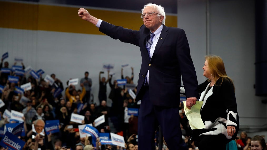 Bernie Sanders i New Hampshire på valkvällen.