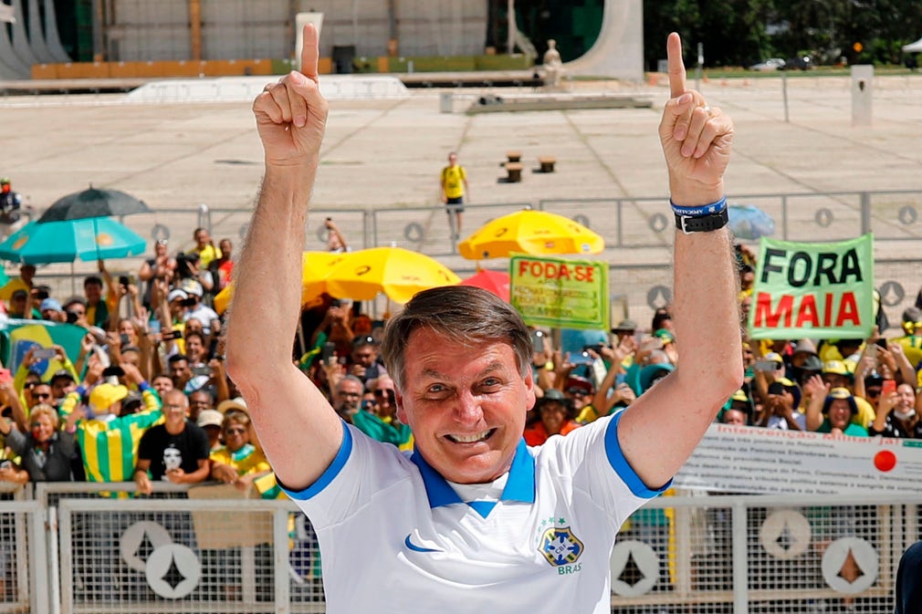 Jair Bolsonaro på en gatudemonstration på söndagen.