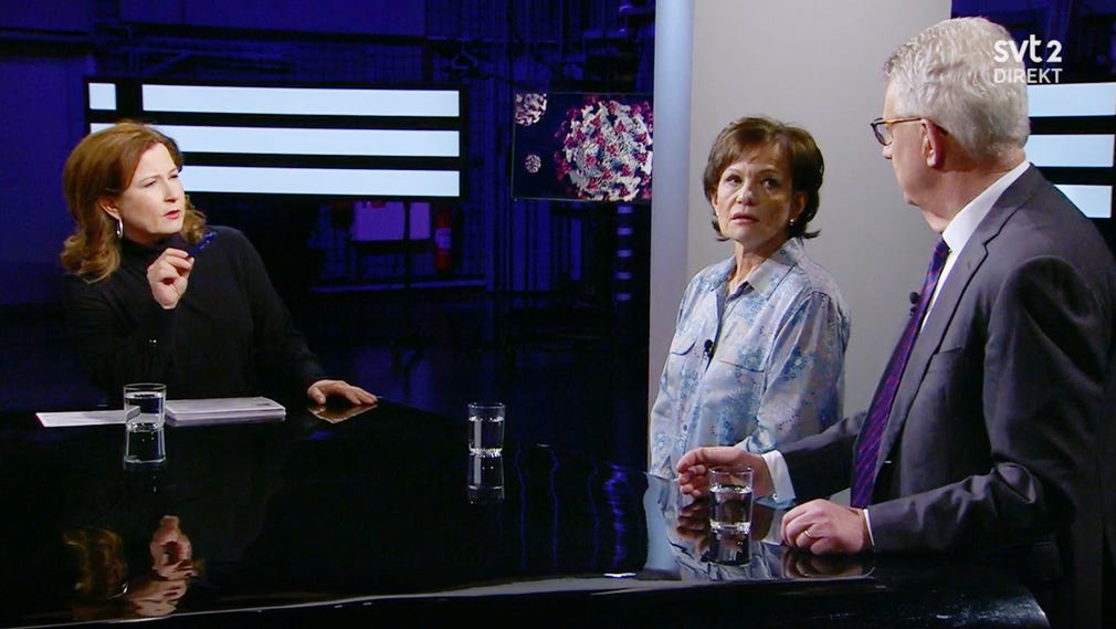 Anna Hedenmo intervjuar Kerstin Hessius och Johan Giesecke i SVT:s Agenda 22 mars.