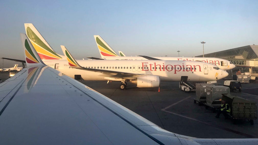 Flygplan från Ethiopian Airlines på hemmabasen Bole International söder om huvudstaden Addis Abeba.