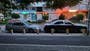 En av Mercedes Benz flaggskeppsmodeller, en &quot;Maybach&quot; (bilen till höger), på en gata i Burgas, Bulgarien den 22 juli 2023.