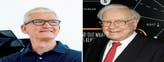 Tim Cook, vd för Apple, (till vänster) och storägaren Warren Buffett (till höger).