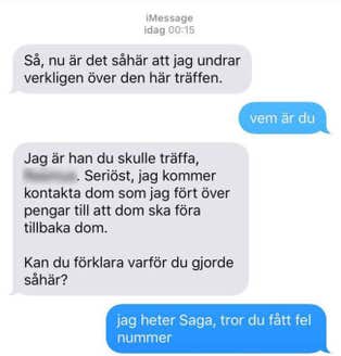 Sms fick Saga att förstå att någon sålde sex i hennes namn 