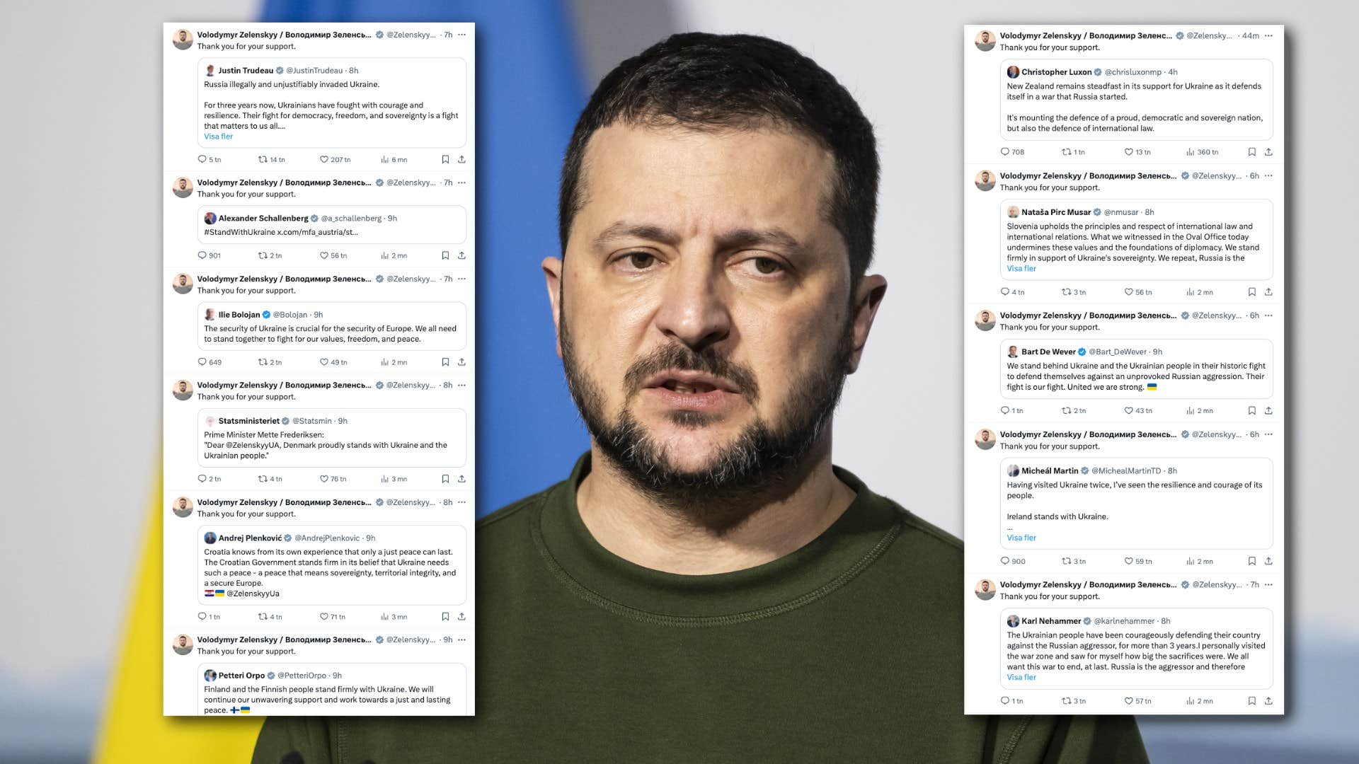 Zelenskyjs krishantering efter bråket: 32 tack